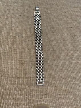 Vintage Silver Tone Basket Weave Pattern Chain Link Bracelet Size 7”